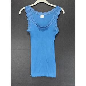Victorias Secret Y2K Blue Lace Trim Cami Size Medium Very Stretchy Layering Tee